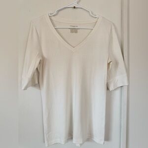 Jones New York Off-White V-Neck Short Sleeve Tee 100% cotton